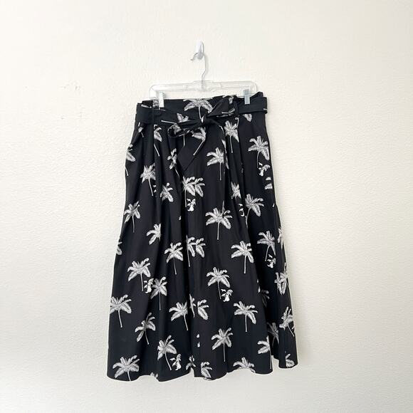 [Ann Taylor] Black White Tropical Palm Tree Pleated Maxi Skirt NWT Pockets Sz 16 - Picture 2 of 12